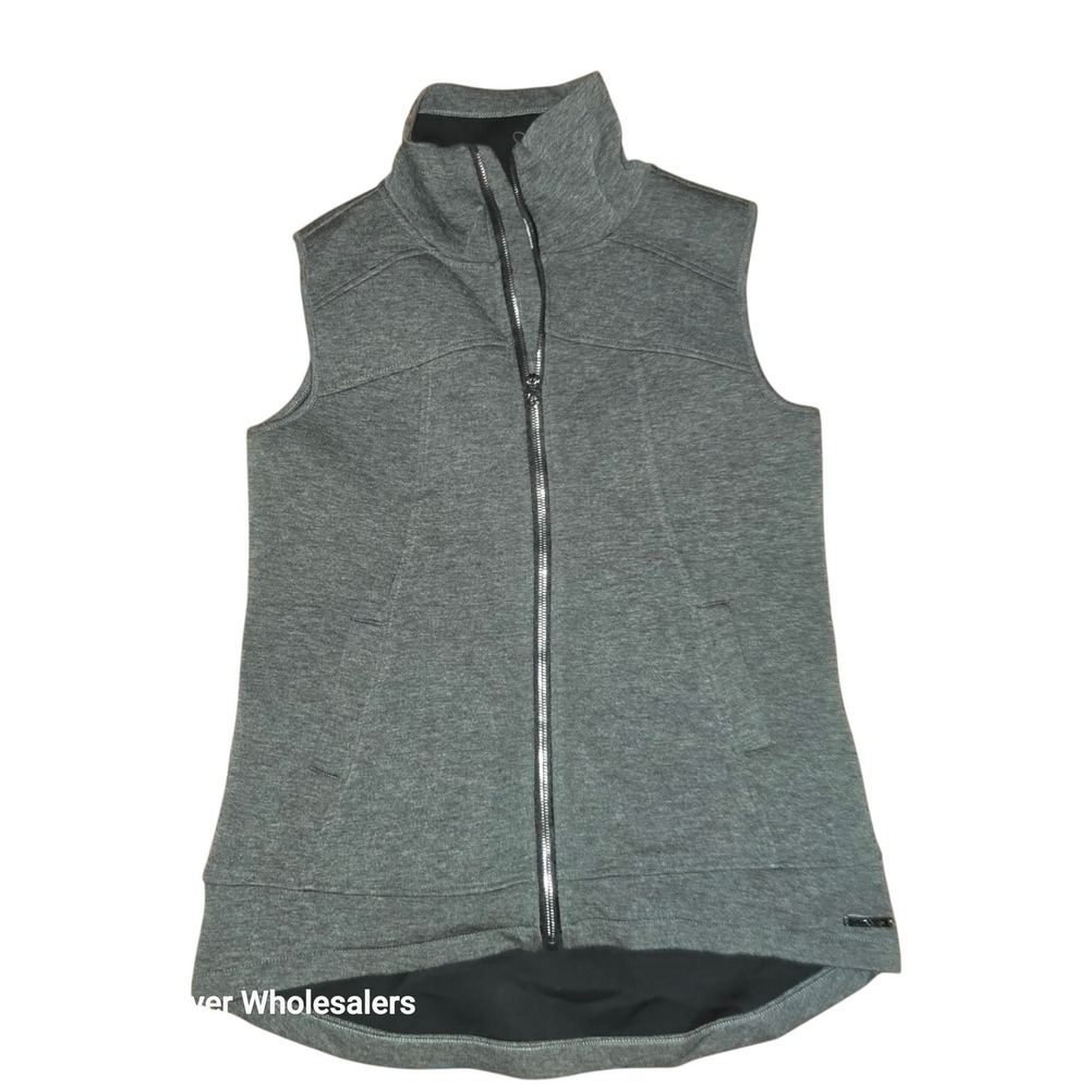 Betsey Johnson Performance Vest Full Zip Mock Neck Sleeveless Gray L